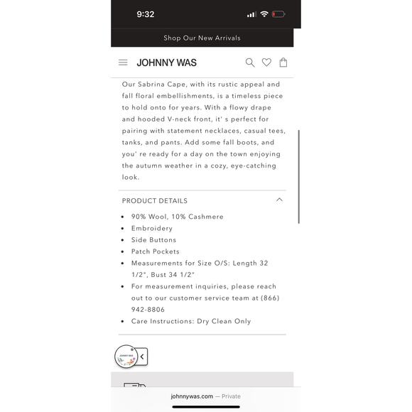 Johnny Was Sabrina Hooded Cape Cashmere Blend Embroidered Floral Celestial Boho - Picture 12 of 12